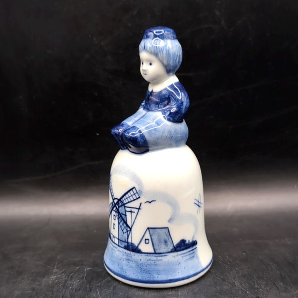 Vintage Hand Painted Delft Blue Dutch Boy Porcelain Bell - 5" Tall - Holland - Picture 3 of 9